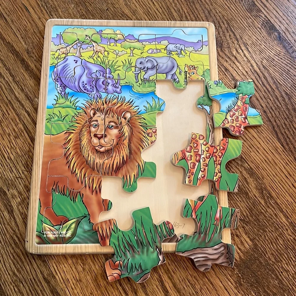 Vintage 1999 | Sky Kids | Wooden Puzzles | Set of 3 Farm Jungle Dinosaurs